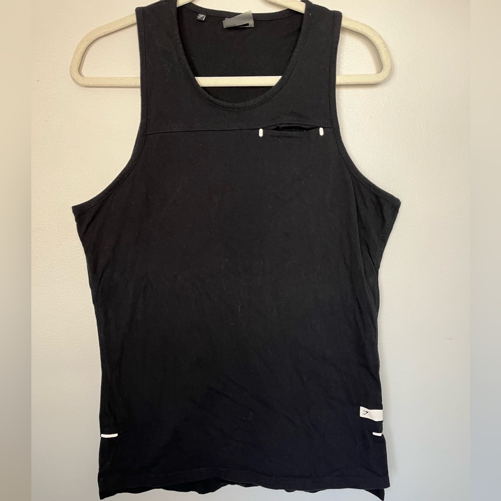 Gymshark Women’s Long Black Cotton Sleeveless Tank Top with Pocket Size L